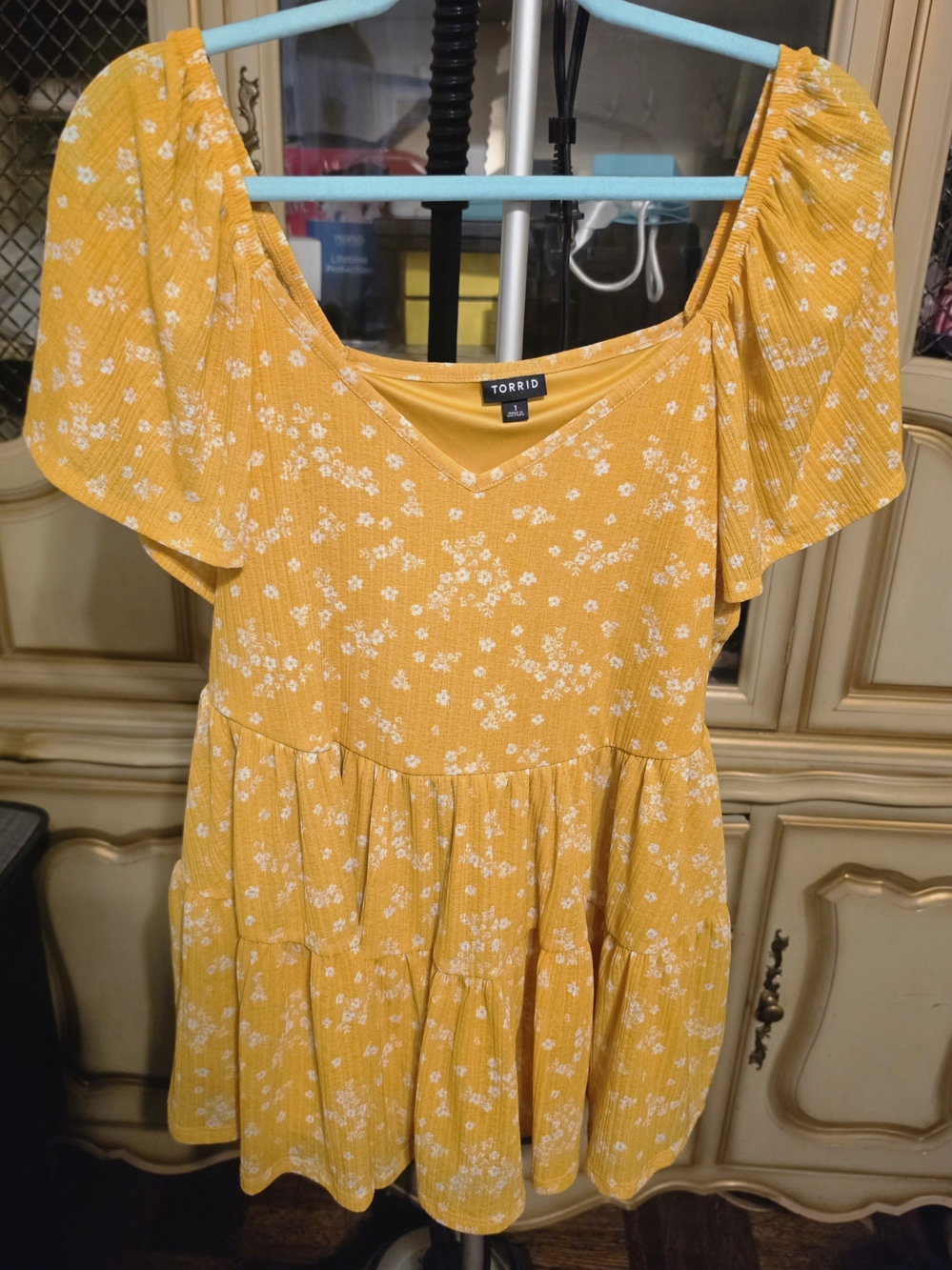 Torrid Golden Yellow Floral Tiered Babydoll Top